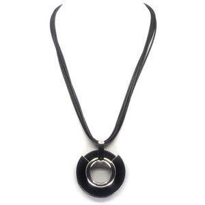 Black and Silver Disc Leatherette Necklace